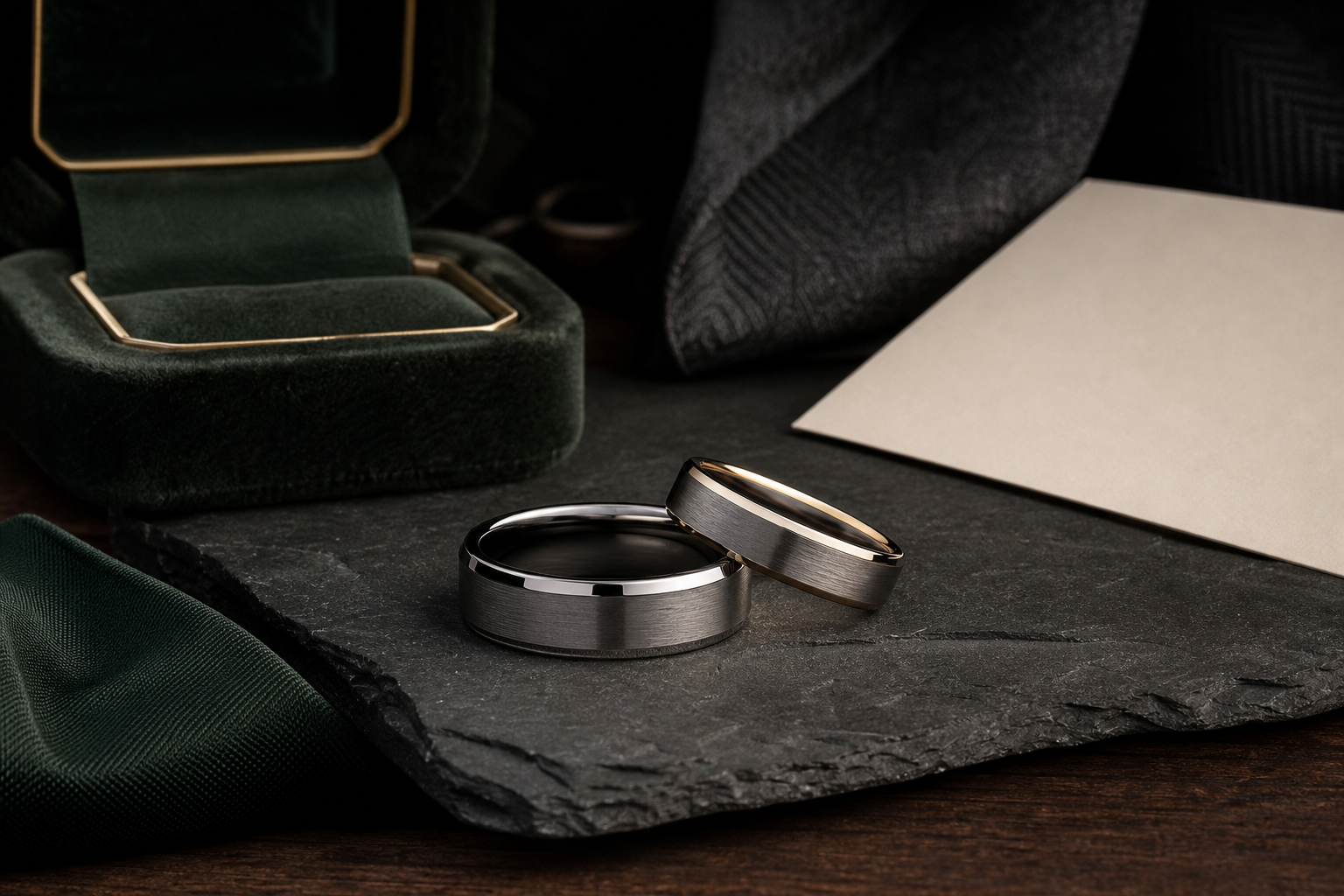 Premium thumbprint wedding bands image with paired wedding rings and print-inspired design source